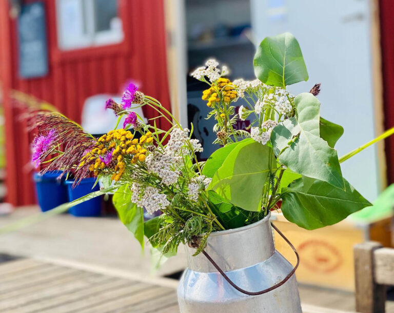 Blommor i plåtbytta/Flowers in tin pot