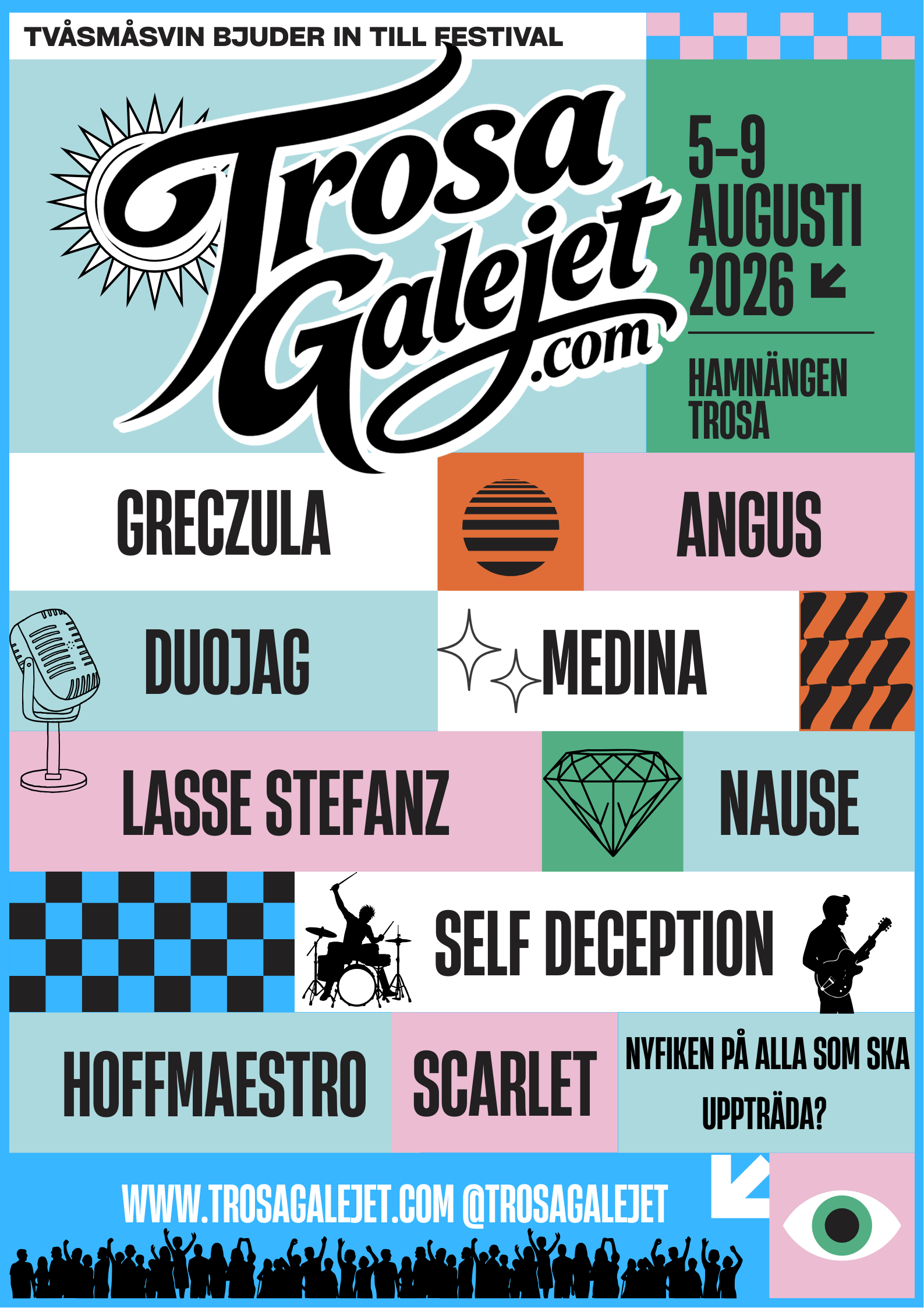 Rutor i olika färg med text på